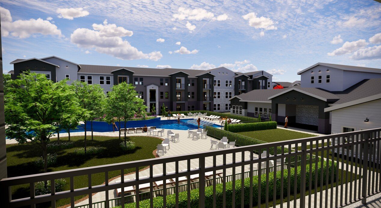 Legacy Denton Apartments family rental community in Denton, Texas, showing the multi-story exterior and landscaped grounds